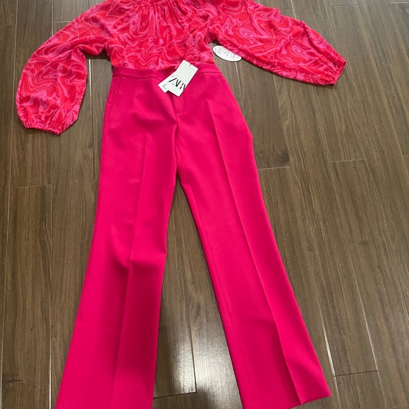 Zara pink full length pants and non Zara blouse top - Picture 2 of 9